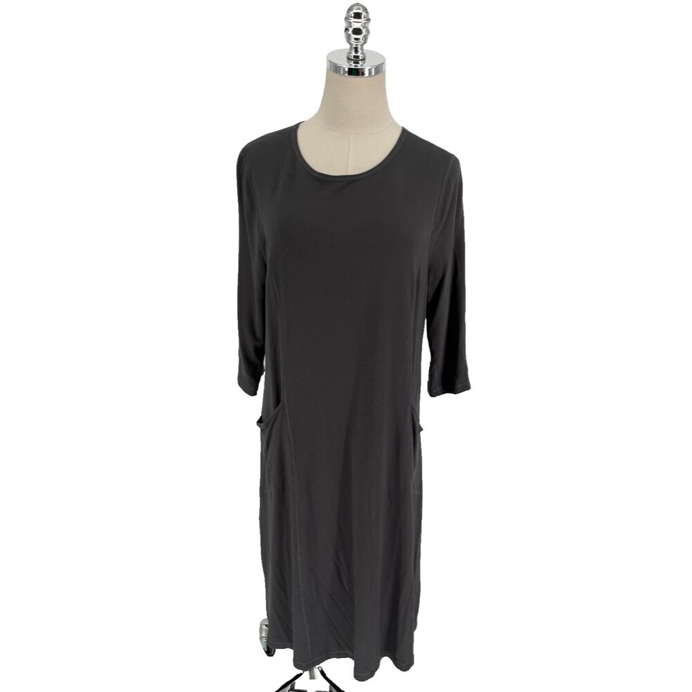 Sweet Salt Midi Dress Women's Size Large Charcoal Gray Solid Knit 3/4 Sleeve